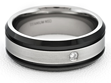 Pre-Owned 8mm Men's Black Ion Plated Titanium With 0.05ctw Diamond Accent Band