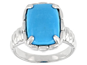 Pre-Owned Turquoise Sleeping Beauty Rhodium Over Silver Ring