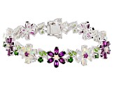 Pre-Owned Multi-color Ethiopian Opal Rhodium Over Sterling Silver Floral Bracelet 13.84ctw