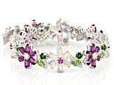 Pre-Owned Multi-color Ethiopian Opal Rhodium Over Sterling Silver Floral Bracelet 13.84ctw