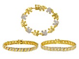 Pre-Owned White Diamond 14k Yellow Gold Over Brass 3 Piece Bracelet Set Diamond Accent