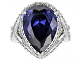 Pre-Owned Blue and White Cubic Zirconia Rhodium Over Sterling Silver Ring 17.82ctw
