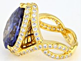 Pre-Owned Blue and White Cubic Zirconia 18k Yellow Gold Over Sterling Silver Ring 17.82ctw