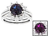 Pre-Owned Blue Lab Alexandrite Rhodium Over Silver Ring and Enhancer Set 3.14ctw