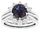 Pre-Owned Blue Lab Alexandrite Rhodium Over Silver Ring and Enhancer Set 3.14ctw
