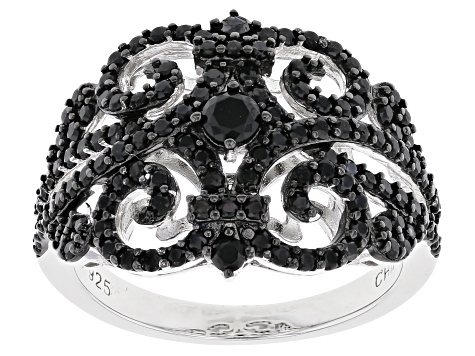 Pre-Owned Black Spinel Rhodium Over Sterling Silver Ring 1.40ctw