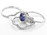 Pre-Owned Blue & Cubic Zirconia Rhodium Over Sterling Silver Ring 5.64CTW