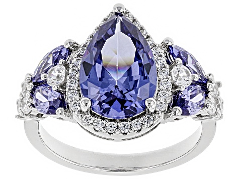 Pre-Owned Blue & White Cubic Zirconia Rhodium Over Sterling Silver Center Design Ring 6.26ctw