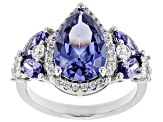 Pre-Owned Blue & White Cubic Zirconia Rhodium Over Sterling Silver Center Design Ring 6.26ctw