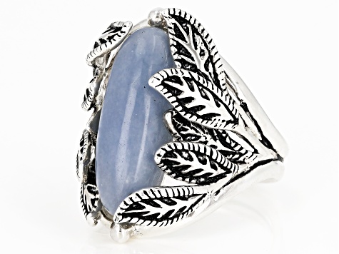 Pre-Owned Blue angelite oxidized sterling silver ring