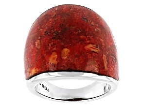 Pre-Owned Red Sponge Coral Silver Ring