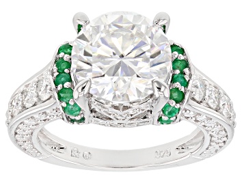Picture of Pre-Owned Moissanite and Emerald Platineve Ring 4.76ctw DEW