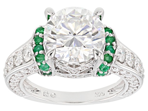 Pre-Owned Moissanite and Emerald Platineve Ring 4.76ctw DEW