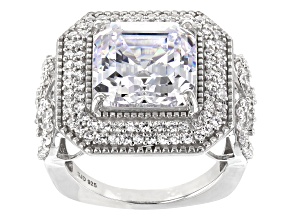 Pre-Owned White Cubic Zirconia Rhodium Over Sterling Silver Center Design Ring 13.25ctw