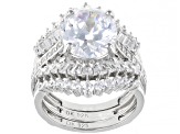 Pre-Owned White Cubic Zirconia Rhodium Over Silver Ring With Two Guards & Band 11.71ctw
