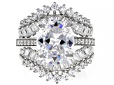 Pre-Owned White Cubic Zirconia Rhodium Over Silver Ring With Two Guards & Band 11.71ctw