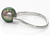 Pre-Owned Cultured Tahitian Pearl With Topaz Rhodium Over Sterling Silver Ring 10mm