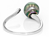 Pre-Owned Cultured Tahitian Pearl With Topaz Rhodium Over Sterling Silver Ring 10mm