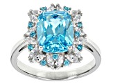 Pre-Owned Blue And White Cubic Zirconia Rhodium Over Sterling Silver Ring 8.48ctw