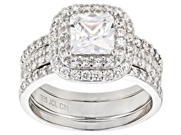 Picture of Pre-Owned White Cubic Zirconia Rhodium Over Sterling Silver Ring With Bands 2.18ctw