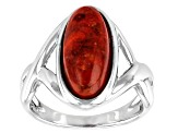 Pre-Owned Red Coral Sterling Silver Ring