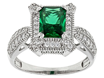 Picture of Pre-Owned Green And White Cubic Zirconia Rhodium Over Sterling Silver Ring 3.75ctw