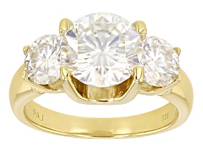 Pre-Owned Moissanite 14k Yellow Gold Over Silver 3 Stone Ring 4.30ctw DEW