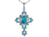 Pre-Owned Blue Turquoise Sterling Silver Cross Enhancer/Pendant With Chain