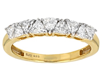Picture of Pre-Owned Moissanite Fire® .81ctw DEW Trillion Cut 14k Yellow Gold Over Silver Ring