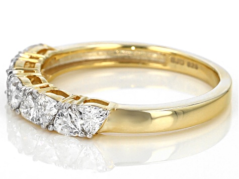 Pre-Owned Moissanite Fire® .81ctw DEW Trillion Cut 14k Yellow Gold Over Silver Ring