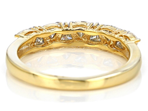 Pre-Owned Moissanite Fire® .81ctw DEW Trillion Cut 14k Yellow Gold Over Silver Ring