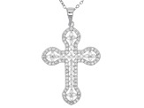 Pre-Owned White Cubic Zirconia Rhodium Over Sterling Silver Cross Pendant With Chain 1.50ctw