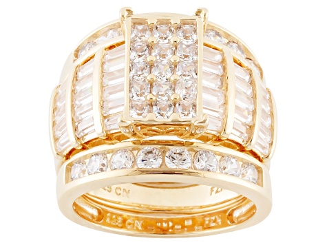 Pre-Owned Cubic Zirconia 18k Yellow Gold Over Sterling Silver Ring With Bands 8.42ctw