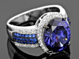 Pre-Owned Blue And White Cubic Zirconia Rhodium Over Silver Ring 7.92ctw