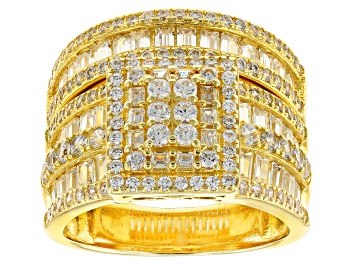 Picture of Pre-Owned White Cubic Zirconia 18k Yellow Gold Over Sterling Silver Ring With Band 4.32ctw