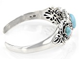 Pre-Owned Larimar Oval And Round Sterling Silver 3 Stone Cuff Bracelet