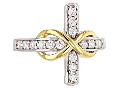 Pre-Owned Cubic Zirconia Silver And 18k Yellow Gold Over Silver Cross Ring .70ctw (.37ctw DEW)