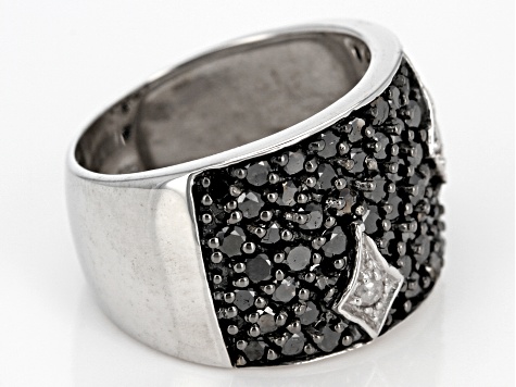 Pre-Owned Black and White Diamond Rhodium over Sterling Silver Ring 2.00ctw