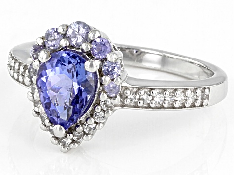 Pre-Owned Blue tanzanite rhodium over silver ring 1.35ctw