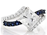 Pre-Owned Moissanite and blue sapphire platineve ring.