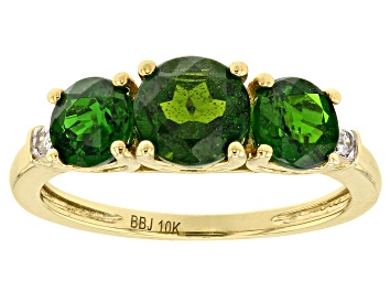 Picture of Pre-Owned  2.02ctw Round Chrome Diopside White Diamond 10kt Yellow Gold 3-Stone Ring