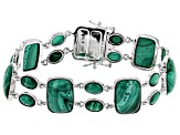 Pre-Owned Green malachite rhodium over sterling silver bracelet