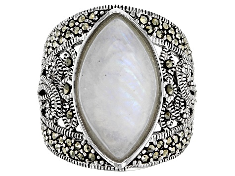 Pre-Owned White rainbow moonstone sterling silver ring