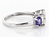 Pre-Owned Moissanite Fire® 2.00ct DEW Cushion Cut And 1.04ctw Round Tanzanite Platineve™ Ring
