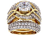 Pre-Owned White Cubic Zirconia 18k Yellow Gold Over Sterling Silver Ring With Bands 8.84ctw