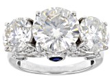 Pre-Owned Moissanite And Blue Sapphire Platineve Ring 8.14ctw DEW.