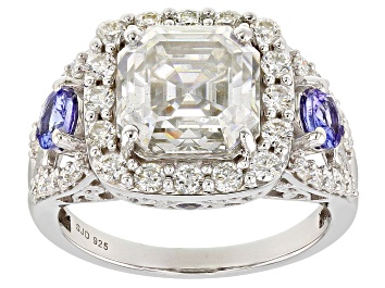 Picture of Pre-Owned Moissanite and Tanzanite Platineve Ring 5.00ctw DEW.