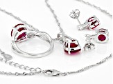 Pre-Owned Red Lab Created Ruby Sterling Silver Jewelry Set 9.67ctw