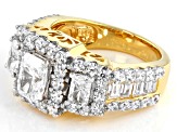 Pre-Owned Womens 3-Stone Ring Cubic Zirconia 5ctw Emerald Cut 18kt Gold Over Silver