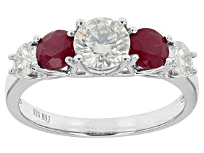 Pre-Owned Moissanite And Ruby Platineve Ring